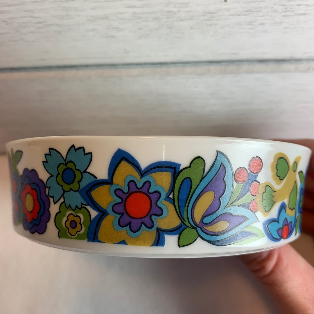 Vintage Sango Quadrille Floral Bowl Japan Retro 70s Colorful Folk Pattern